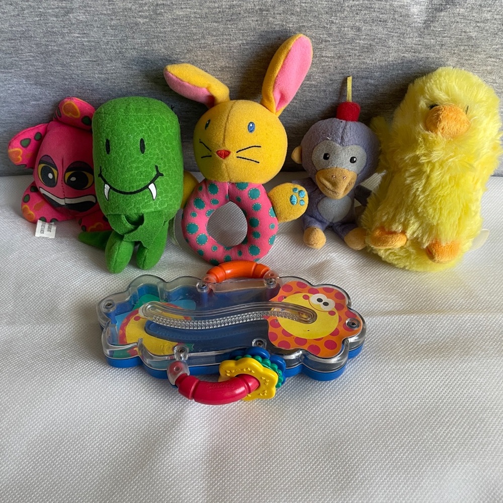 Assorted Plush Baby Rattle and Soft Toys - Yellow, Green, Pink